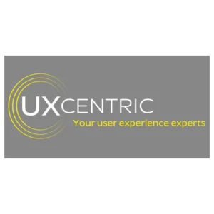 "UXCentric logo with tagline 'Your user experience experts' on a gray background."