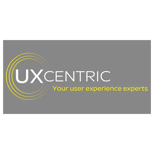 "UXCentric logo with tagline 'Your user experience experts' on a gray background."